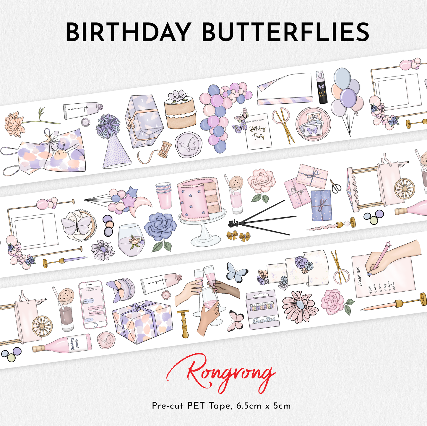 Birthday Butterflies PET Tape (Set of 6)