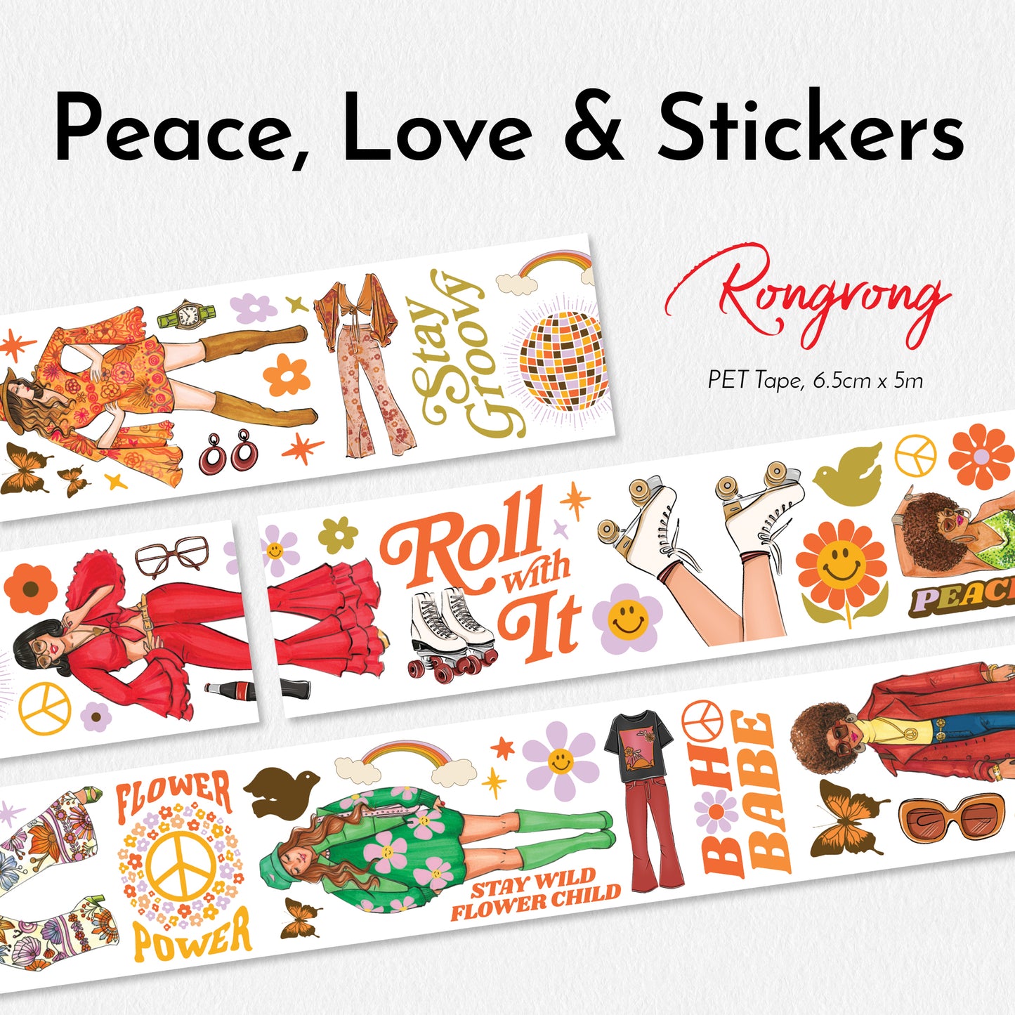 Peace Love Stickers PET Tape (updated version 2.0) (Set of 6)