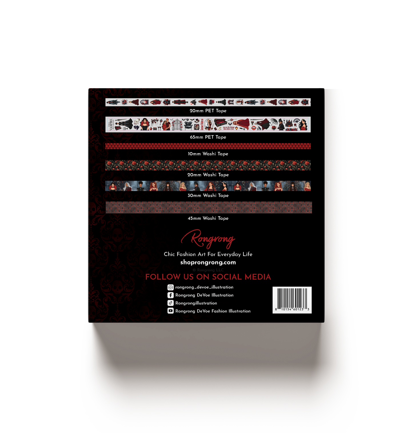 Dark Hearts Pre-cut PET Tape + Washi Box (Set of 6)