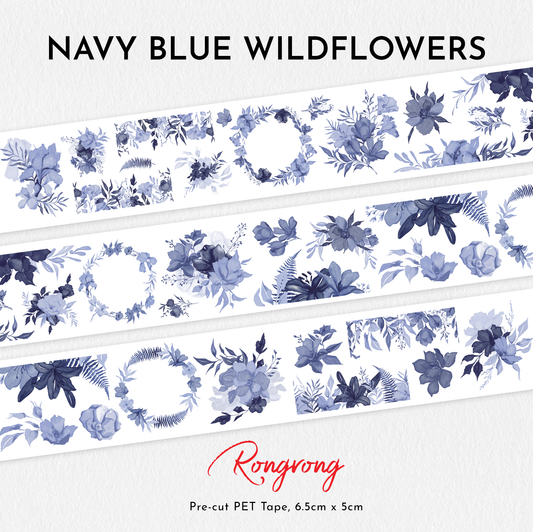 Navy Blue Wildflowers PET Tape (Set of 6)
