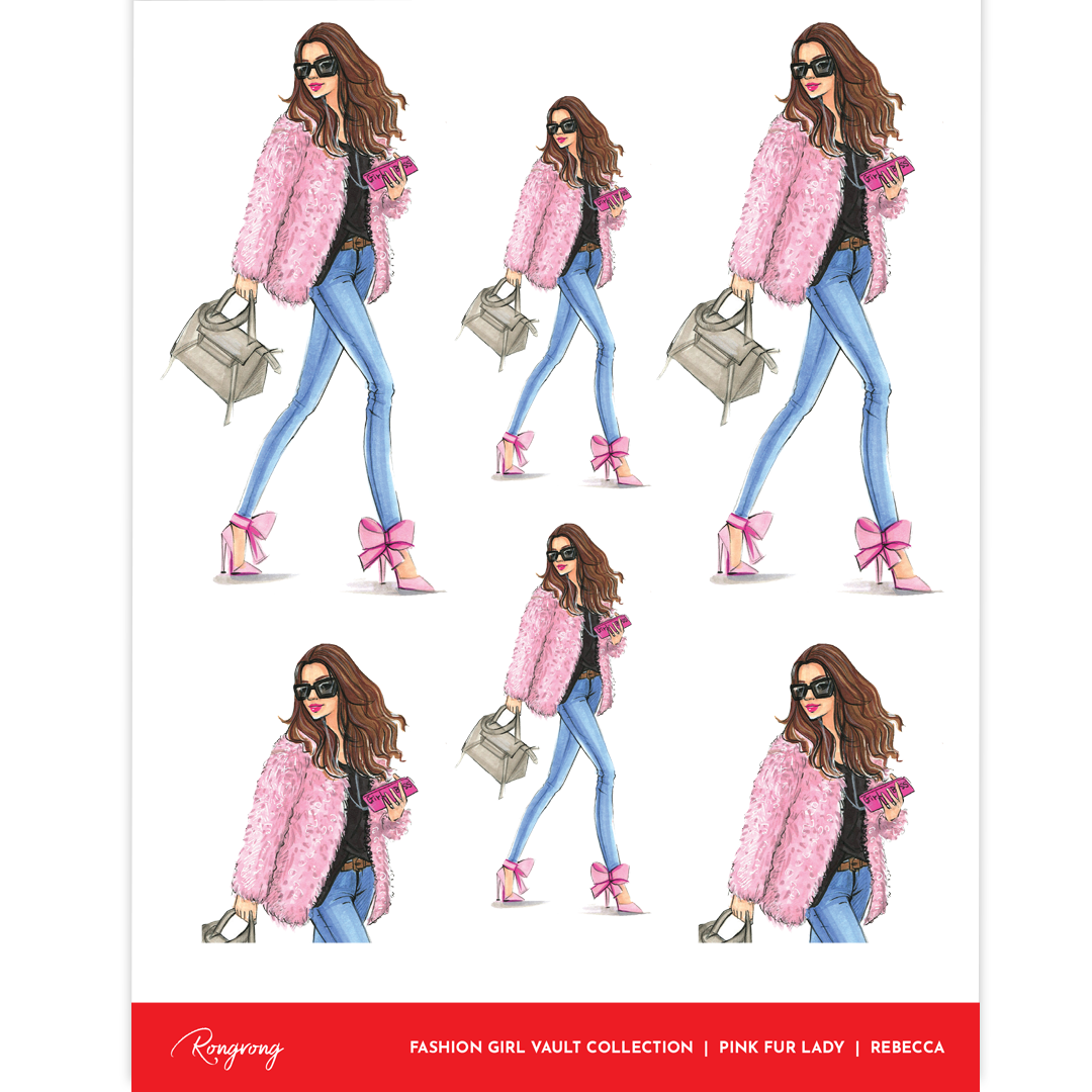 Pink Fur Lady (Rebecca) Planner Sticker Sheet [Vault Collection] (Set of 6)