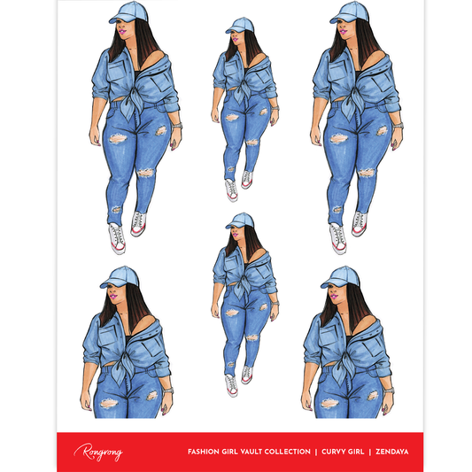 Denim Curvy Girl (Zendaya) Planner Sticker Sheet [Vault Collection] (Set of 6)