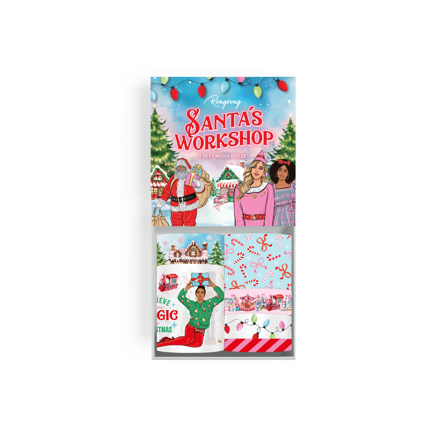 Santa's Workshop Pre-cut PET Tape + Washi Tape Box (Set of 6)