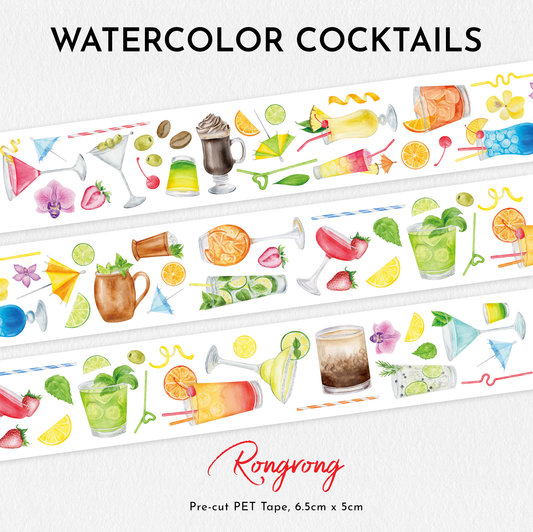 Watercolor Cocktails PET Tape (Set of 6)