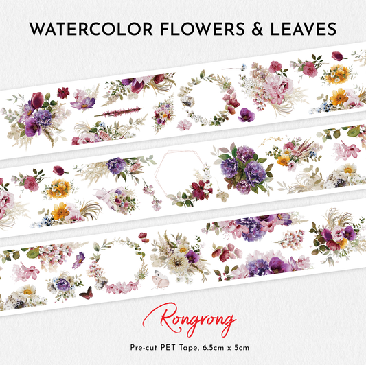 Watercolor Flowers & Leaves PET Tape (Set of 6)