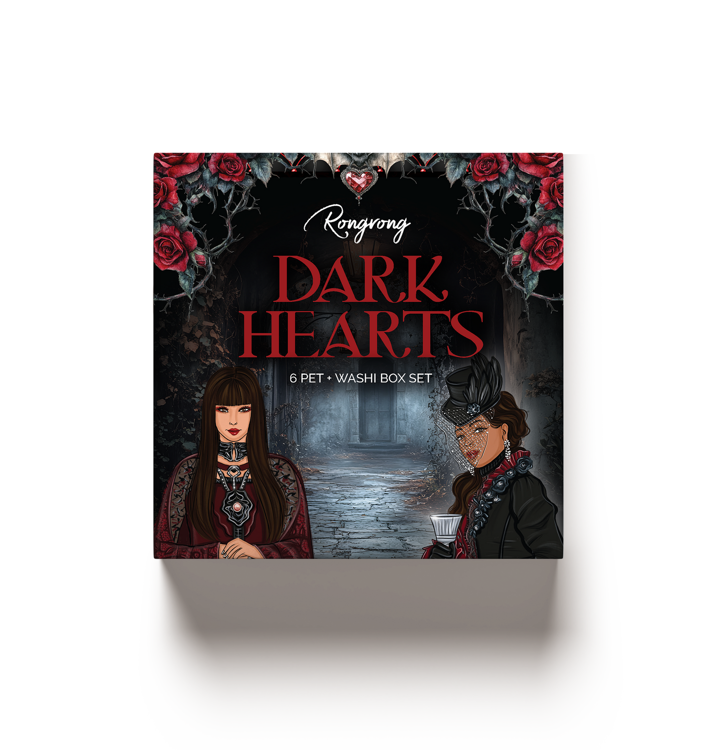 Dark Hearts Pre-cut PET Tape + Washi Box (Set of 6)