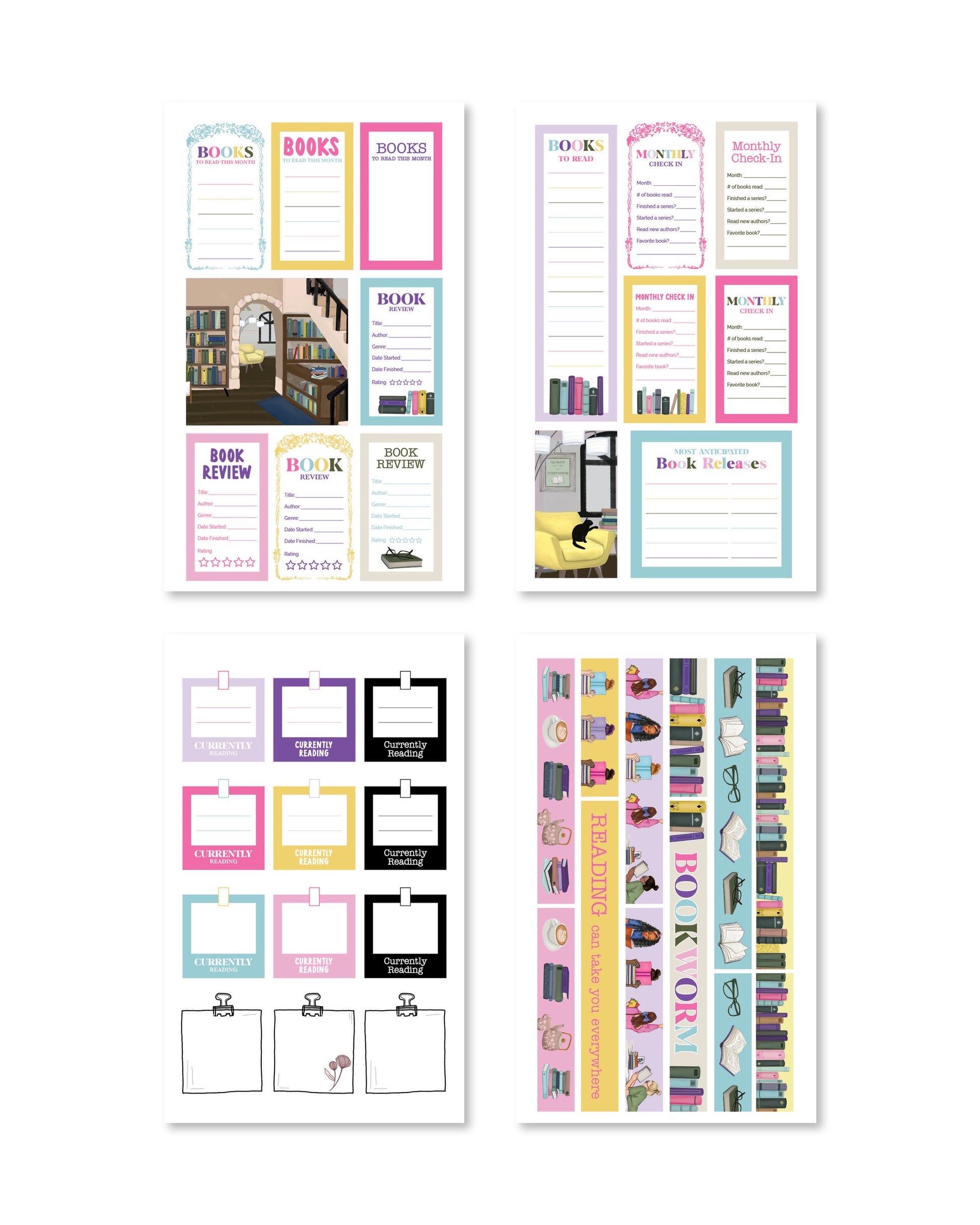 Sticker Sheet Reading Journal Stickers, Calendar, Planner Stickers, Scrapbook  Stickers, Book Stickers, Cozy Art, Illustration, Reading 