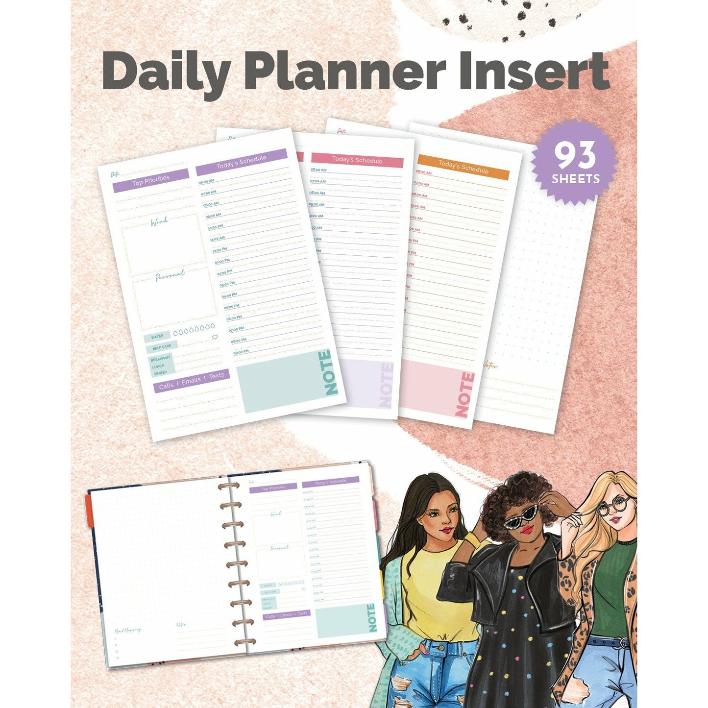 DAILY PLANNER INSERT - CLASSIC SIZE - QUARTERLY SUPPLY (Set of 6)